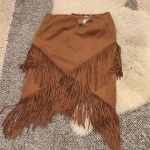 Chico’s Faux Suede Brown Fringe Skirt